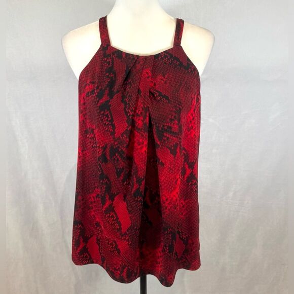 Calvin Klein red and black python snakeskin print pleated top size medium - Picture 1 of 6